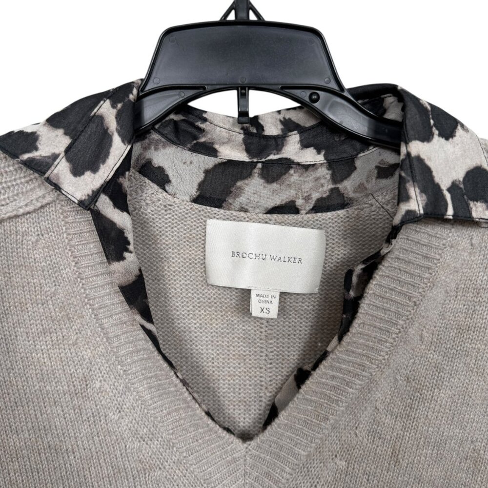 Brochu Walker The Looker Combo Sweater XS Gray Animal Print Wool Cashmere Preppy - Picture 5 of 11